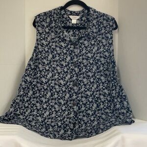 Floral Sleeveless Top - navy blue and White